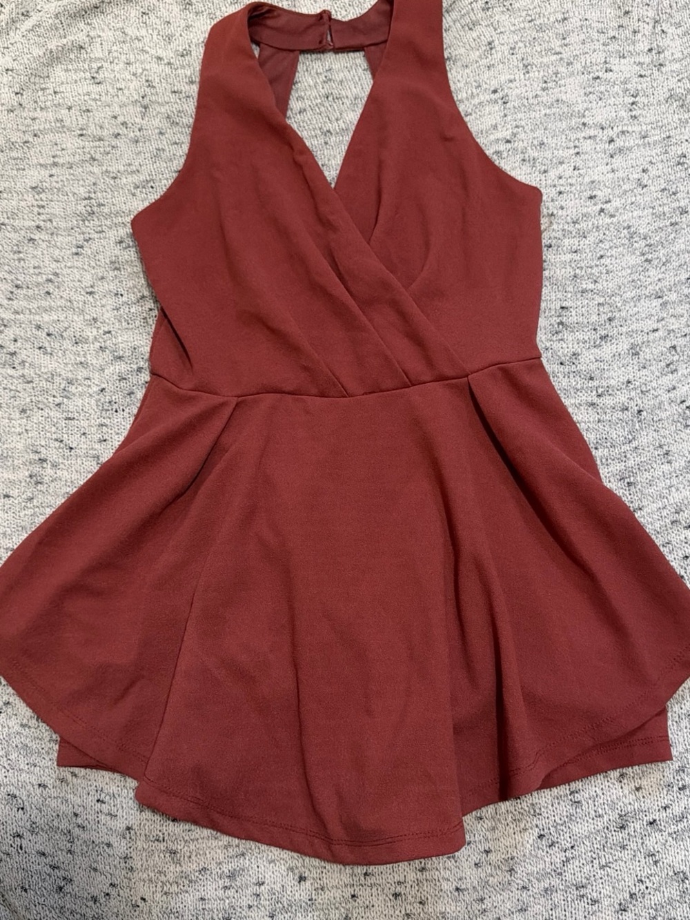 Purple Snow Wrap Skater Dress in Rusty Terracotta